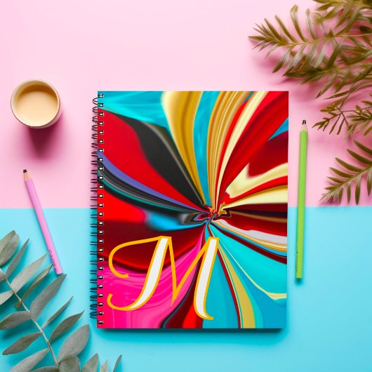 Uniek Blauw Rood Goud Monogram Vloeibaar Abstract Notitieboek