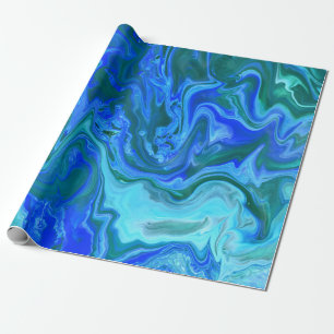 Uniek Blauw Turquoise Marine Abstracte Vloeibare K Cadeaupapier