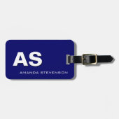 Uniek Blauw Wit Script Monogram Bagagelabel (Voorkant horizontaal)