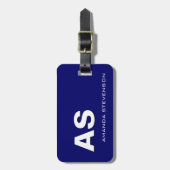 Uniek Blauw Wit Script Monogram Bagagelabel (Voorkant verticaal)