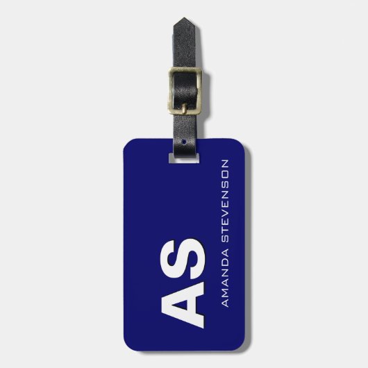 Uniek Blauw Wit Script Monogram Bagagelabel (Voorkant verticaal)