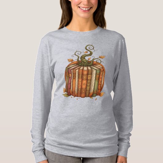 Uniek boek Pompoen Reader Herfst Lange Mouw T-shir T-shirt (Voorkant)