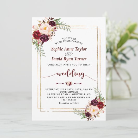 Uniek Bourgondië Marsala bloemschrift handgeschrev Kaart (Staand voorkant)