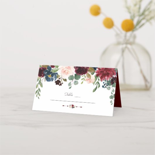 Uniek Burgundy Blue Floral Table Number (Voorkant)