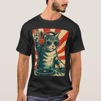 Uniek DJ Cat Kat T-shirt, Trendy Graphic T-shirt