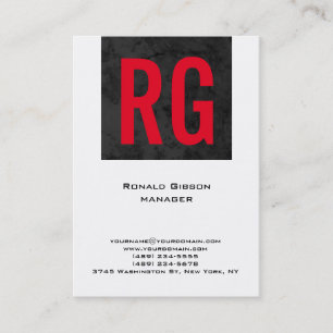 Uniek eenvoudig zwart wit rood monogram visitekaartje