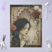 Uniek Elegant Meisje & Zwarte Kat Tuin Bloemen Tissuepapier (Craft)