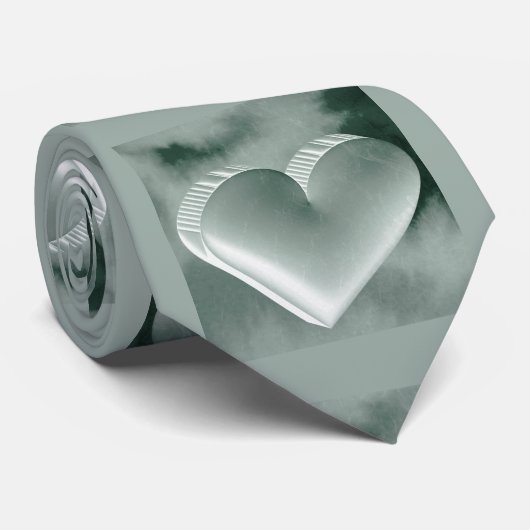 Uniek extravagant handschilderij zilveren 3D hart Stropdas (Opgerold)