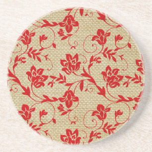 Uniek Floral Patroon op Linen Custom Red Zandsteen Onderzetter