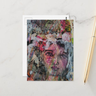 Uniek gezicht met woorden kleurrijke mixed media briefkaart