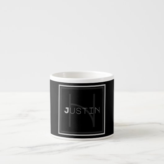 Uniek grijs monogram espresso kop (Voorkant)