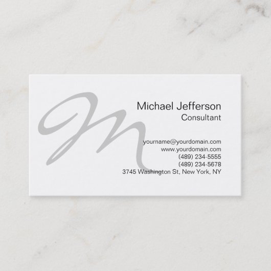 Uniek grijs zwart monogram wit Visitekaartje (Voorkant)