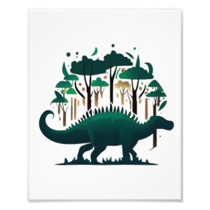 Uniek Groen Stegosaurus Dinosaur Bos Foto Afdruk