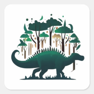 Uniek Groen Stegosaurus Dinosaur Bos Vierkante Sticker