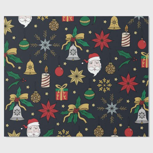 Uniek kerstdoddles blauw design cadeaupapier (Vlak)