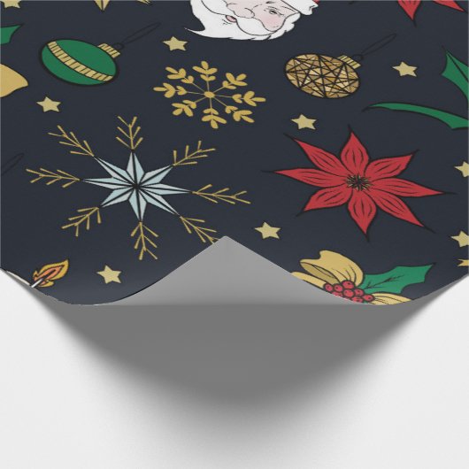 Uniek kerstdoddles blauw design cadeaupapier (Hoek)