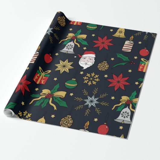 Uniek kerstdoddles blauw design cadeaupapier (Uitgerold)