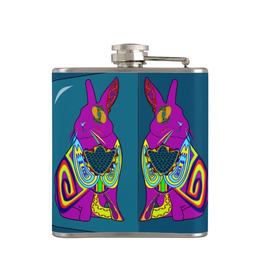 Uniek konijn in de spiegel heupfles (Achterkant)