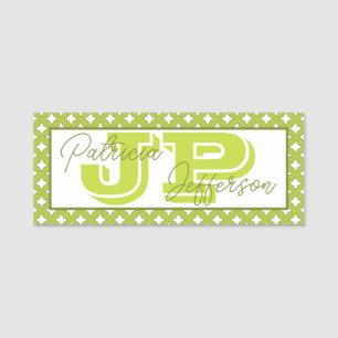 Uniek licht zuur groen gaas chic monogram naamplaatje
