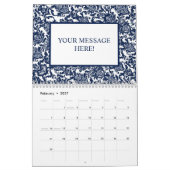 Uniek marineblauw damast patroon kalender (Feb 2027)