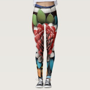 Uniek meerkleurig houten roos uit de Taipei-tempel Leggings