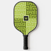 Uniek modern zwart groen patroonmonogram pickleball paddle (Voorkant)