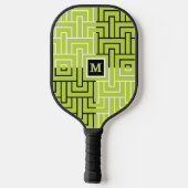 Uniek modern zwart groen patroonmonogram pickleball paddle (Achterkant)