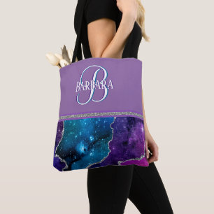 Uniek monogram I Paars Blauwgroen Agate Silver Draagtas