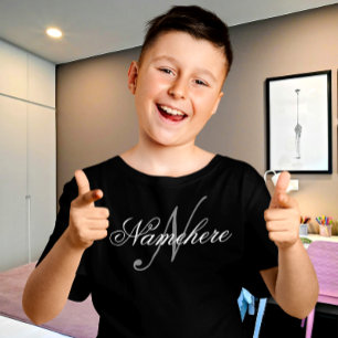 Uniek monogram voor gepersonaliseerde zwart-witnaa t-shirt