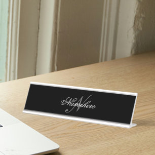 Uniek monogram voor speciale zwart-witnamen bureau naambordje