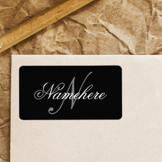 Uniek monogram voor speciale zwart-witnamen etiket