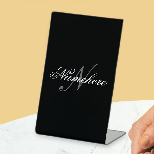 Uniek monogram voor speciale zwart-witnamen reclamebord met voetstuk