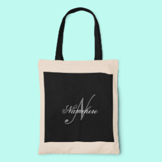 Uniek monogram voor speciale zwart-witnamen tote bag