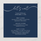 Uniek Navy Blauw Modern Script Bruiloft Menu (Voorkant)