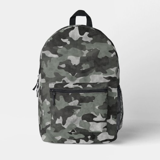 Uniek Noodlijdend Zwart en Grijs Camo Patroon Bedrukte Rugzak (Voorkant)