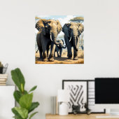 Uniek Olifantspakket in het wild Poster (Thuiskantoor)