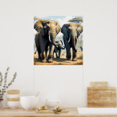 Uniek Olifantspakket in het wild Poster (Keuken)