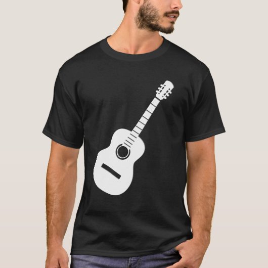 Uniek ontwerp: witte Silhouette Guitar op zwart T-shirt (Voorkant)