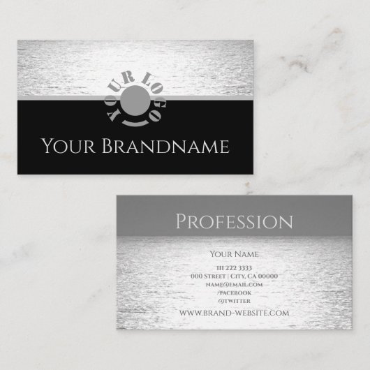 Uniek ontwerp, zilver en grijs gekleurd visitekaartje (Voorkant / Achterkant)