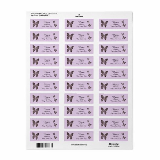 Uniek Paars mozaïekbutterflies — prachtig adres Etiket (Full Sheet)