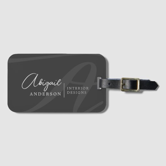 Uniek Professional Premium Black Monogram Script Bagagelabel (Voorkant (horizontaal))