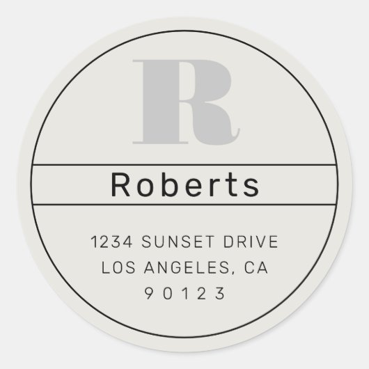 Uniek retro-modern adres Zwart Grijs Wit  Ronde Sticker (Voorkant)