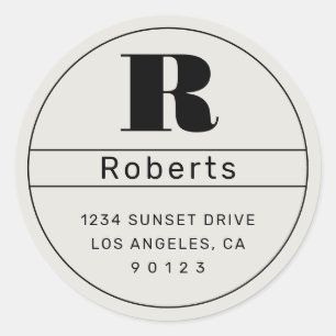 Uniek retro-modern adres zwart & off white ronde sticker