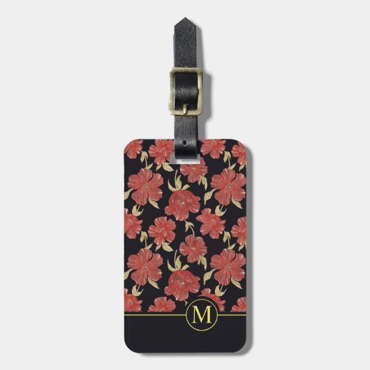 Uniek Rode Floral-bloesonmonogram | Bagagelabel (Voorkant verticaal)