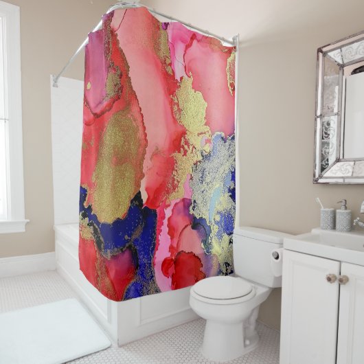 Uniek Rood Roze Paarse Goud Metallic Douchegordijn (In situ)
