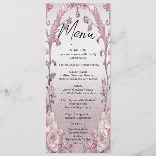 Uniek Roze Bloemen Trouwmenu Menu (Voorkant)