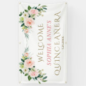 Uniek roze blos bloemig Quinceañera welkomstbord Spandoek (Verticaal)