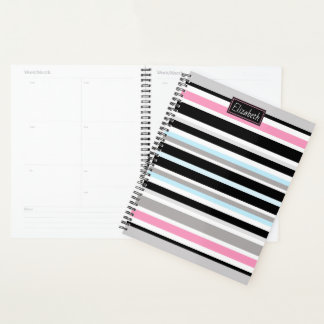 Uniek roze zwart Stripes patroon op maat Planner