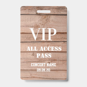 Uniek Rustiek Houten Concert All Access Pass VIP Badge