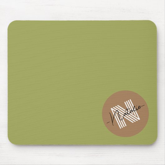 Uniek, stijlvol ontwerp Monogram Olive-groen Muismat (Voorkant)